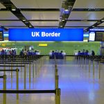 LONDON, UK -20 MAY 2017- Sign for the UK Border at London Heathrow International Airport (LHR).  The UK and European Union  countries have separate passport control and immigration lanes.