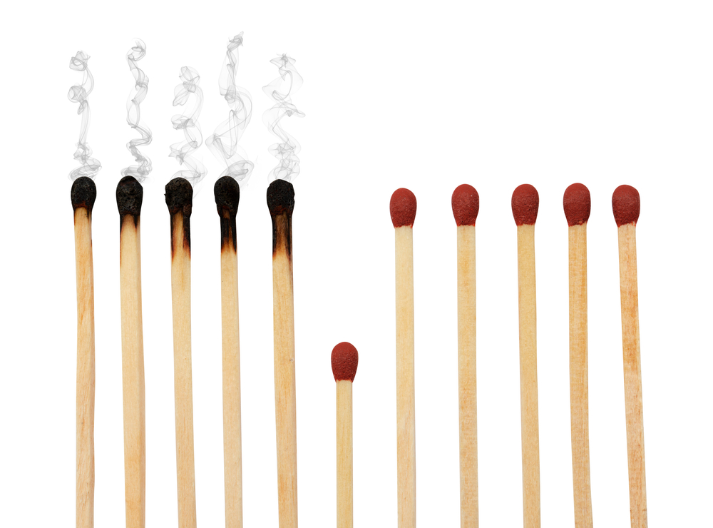 Matches in a line with one shorter than the rest, which prevents them all from igniting