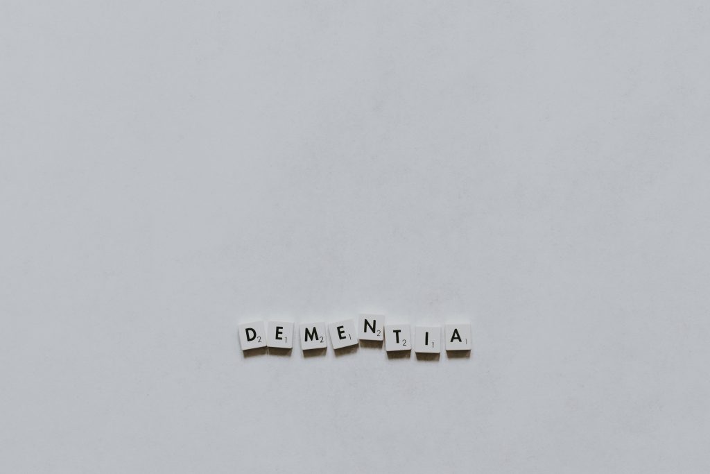 Dementia spelled out with scrabble pieces