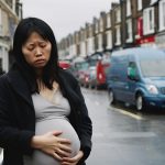 Sad pregnant asian woman